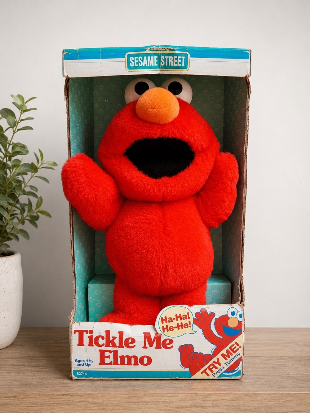Vintage Sesame Street Elmo Plush Toy - Red, Orange, Black, White